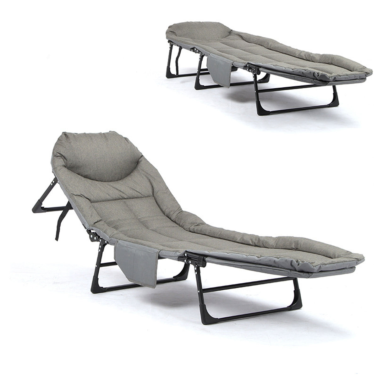 Folding Foldable Portable Camping Bed Recliner Chair Beach Outdoor Stretcher Grey