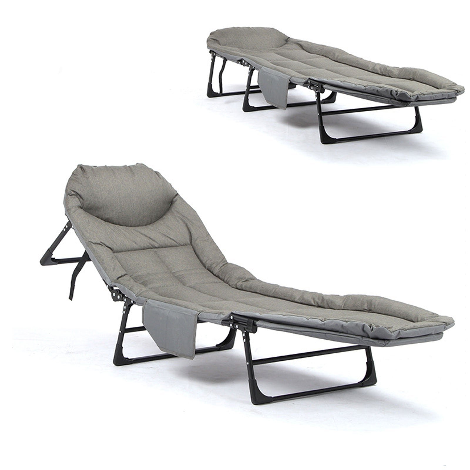 Folding Foldable Portable Camping Bed Recliner Chair Beach Outdoor Stretcher Grey