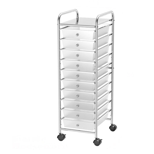 10 Drawers Rolling Storage Cart Paper Organiser Trolley w/ Wheels Home Office - white