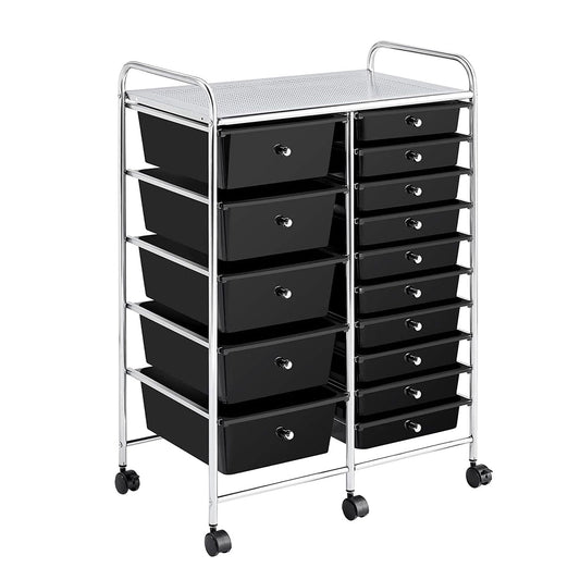 15 Drawers Rolling Storage Cart Paper Organiser Trolley w/ Wheels Home Office - black