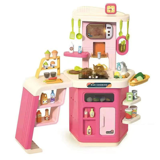 Kids Pretend Role Play Toy Kitchen Cooking Children Toddler Food Cookware Set Pink