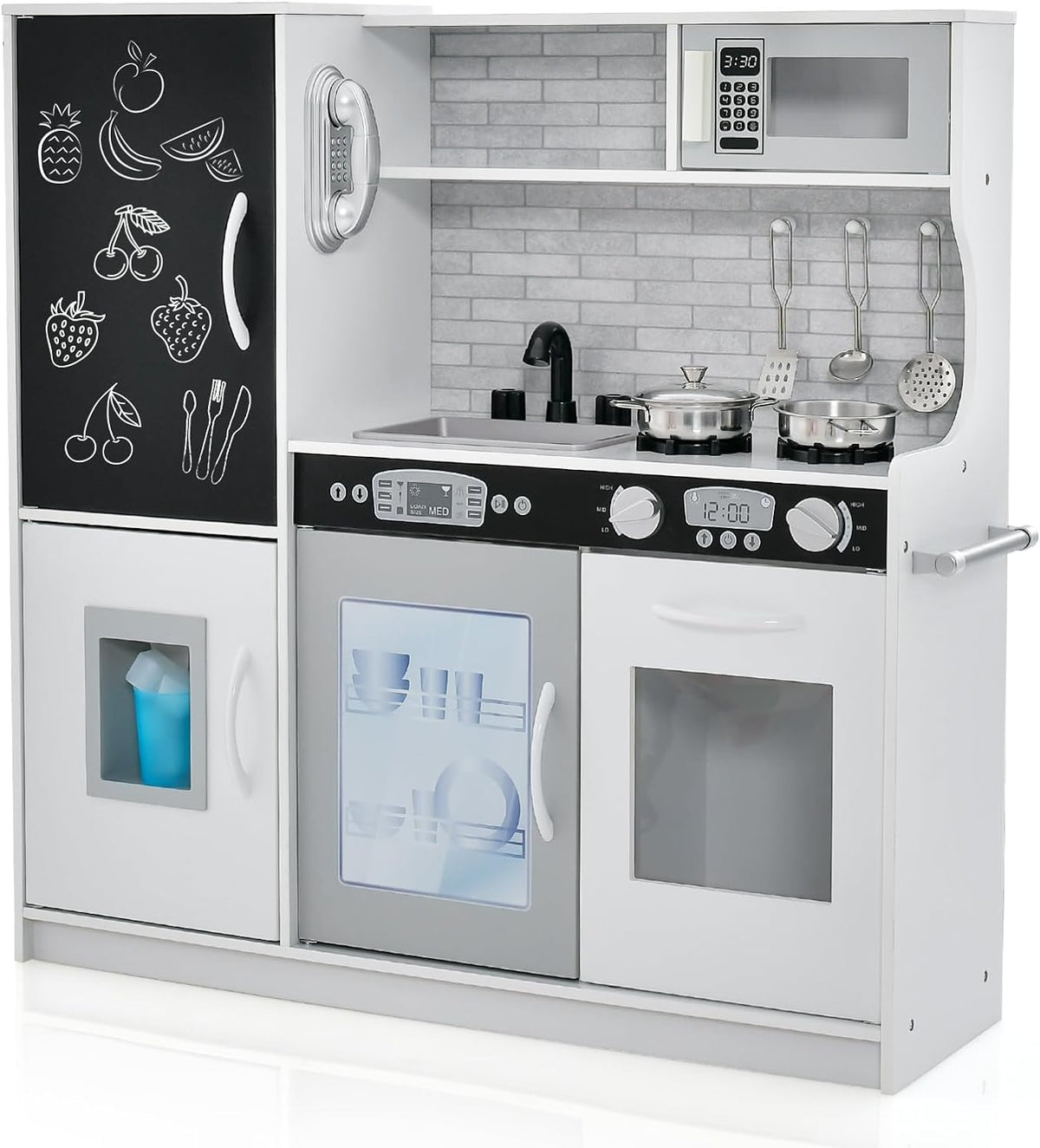 Wooden Kids Kitchen Toys Pretend Play Set Toddler Children Cooking Home Cookware - white