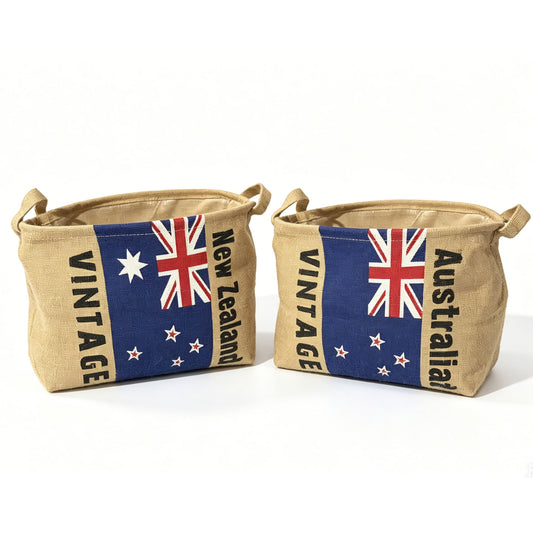 National Flags Linen Zakka Vintage Storage Toy Laundry Shopping Basket Fold Bin