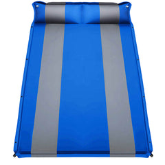Double Self Inflating Mattress Sleeping Mat Air Bed Camping Camp Hiking Joinable Pillow - blue