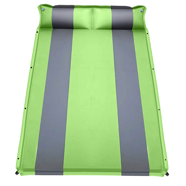 Double Self Inflating Mattress Sleeping Mat Air Bed Camping Camp Hiking Joinable Pillow - green