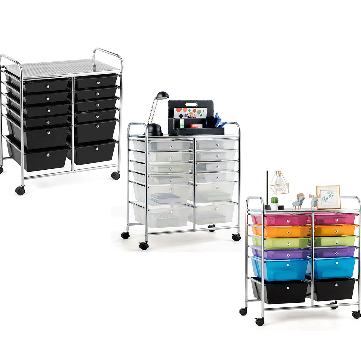 12 Drawers Rolling Storage Cart Paper Organiser Trolley w/ Wheels Home Office