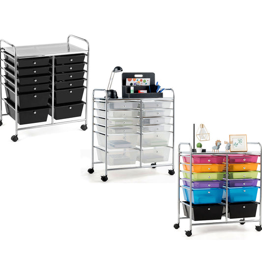 12 Drawers Rolling Storage Cart Paper Organiser Trolley w/ Wheels Home Office