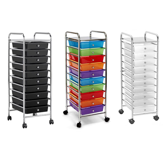 10 Drawers Rolling Storage Cart Paper Organiser Trolley w/ Wheels Home Office