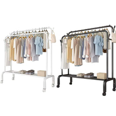 Heavy Duty Portable Double Rail Clothes Garment Hanging Rack Shoe Storage Shelf Organizer Hanger Dryer