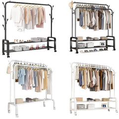 Portable Clothes Coat Garment Hanging Rack Shoe Storage Shelf Organizer Hanger