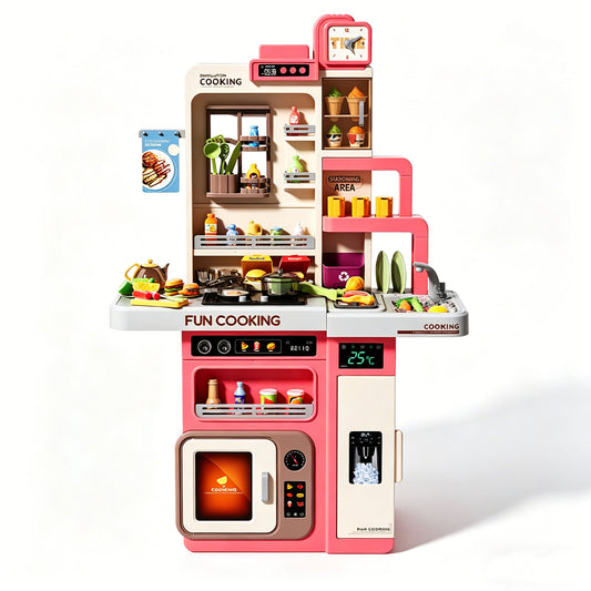 Kids Pretend Role Play Toy Kitchen Cooking Children Toddler Food Cookware Set Pink