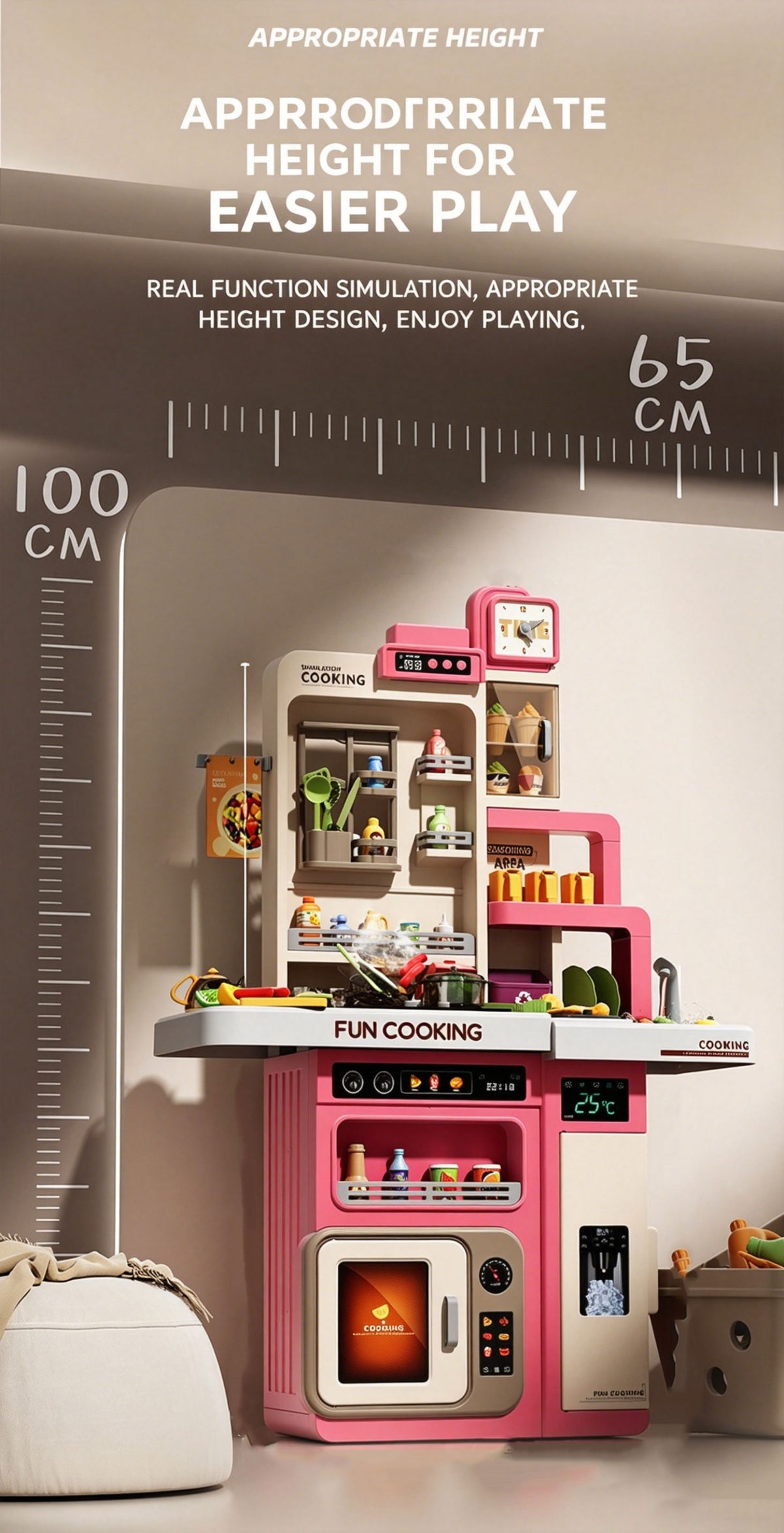 Kids Pretend Role Play Toy Kitchen Cooking Children Toddler Food Cookware Set Pink