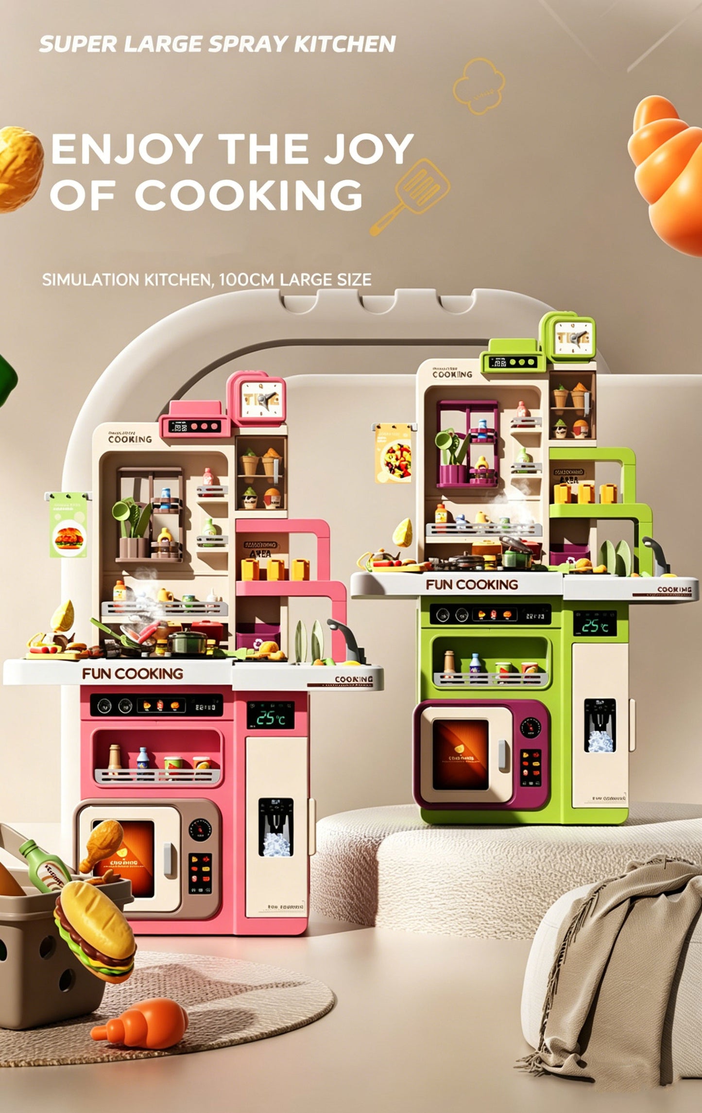 Kids Pretend Role Play Toy Kitchen Cooking Children Toddler Food Cookware Set