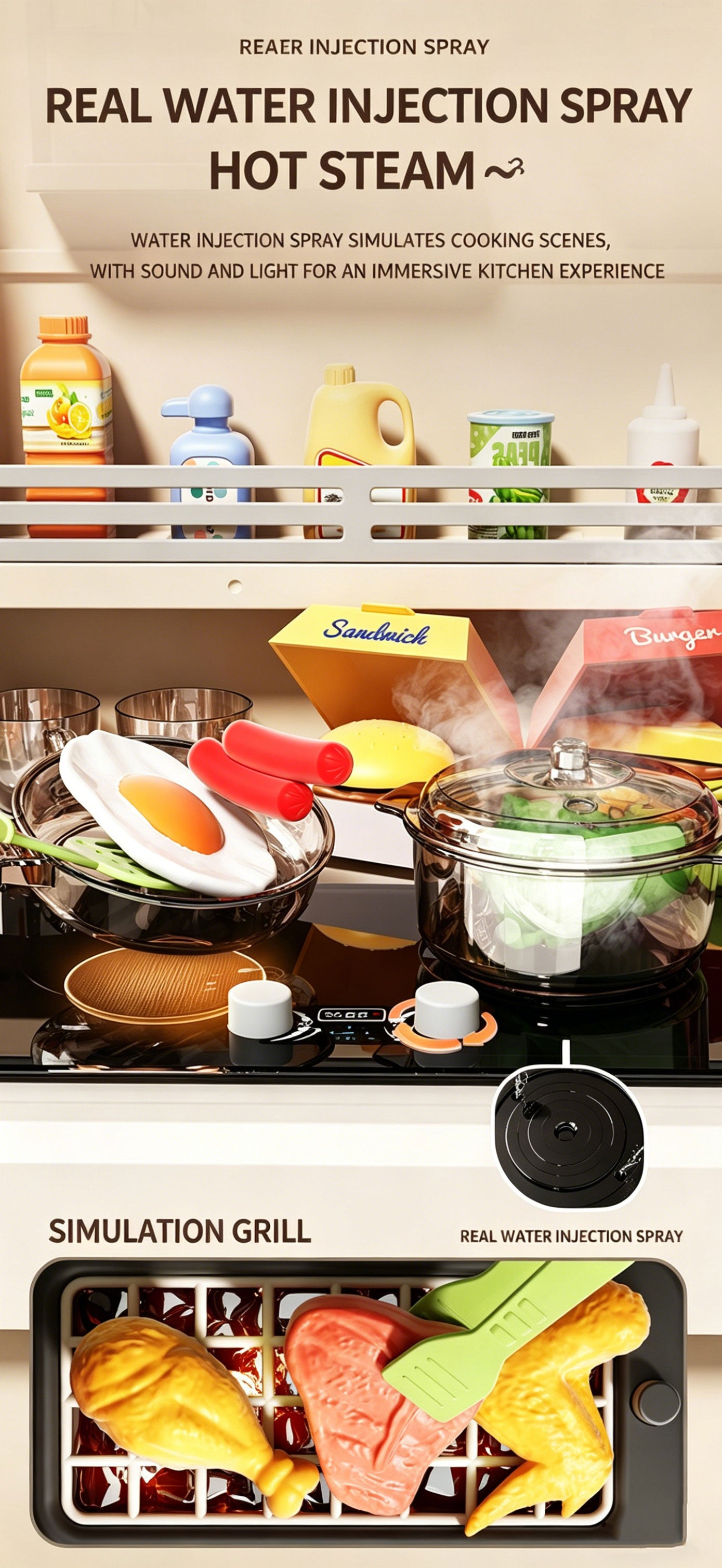 Kids Pretend Role Play Toy Kitchen Cooking Children Toddler Food Cookware Set