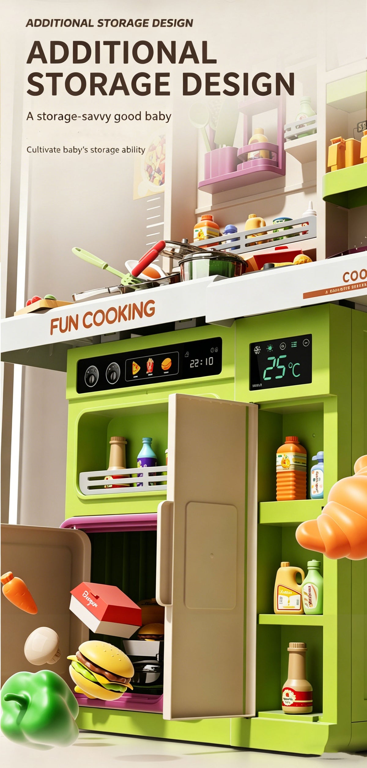Kids Pretend Role Play Toy Kitchen Cooking Children Toddler Food Cookware Set
