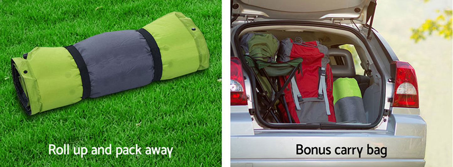 Self Inflating Mattress Sleeping Mat Air Bed Camping Camp Hiking Joinable Pillow - green