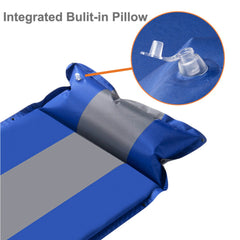 Double Self Inflating Mattress Sleeping Mat Air Bed Camping Camp Hiking Joinable Pillow - blue