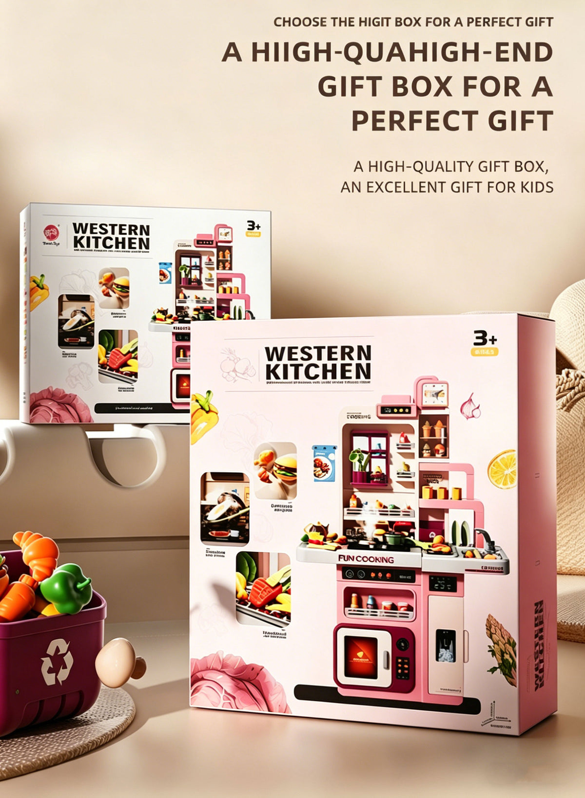 Kids Pretend Role Play Toy Kitchen Cooking Children Toddler Food Cookware Set Pink