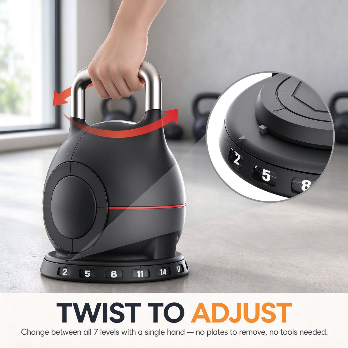 20kg Adjustable Kettlebell 7 in 1 Quick Weight Change Selection Home Gym Fitness Training