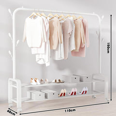 Heavy Duty Portable Clothes Garment Hanging Rack Shoe Storage Shelf Organizer Hanger Dryer - white