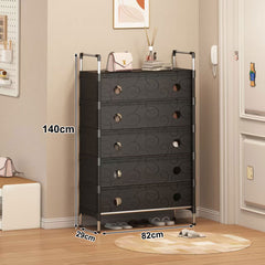 Portable Shoe Rack Stackable Cabinet Organiser Footwear Storage Dustproof Cover Wardrobe Black
