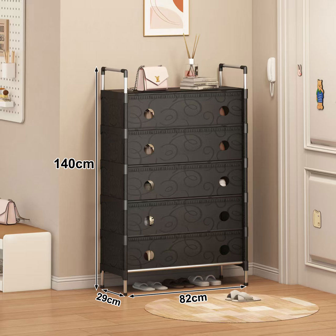 Portable Shoe Rack Stackable Cabinet Organiser Footwear Storage Dustproof Cover Wardrobe