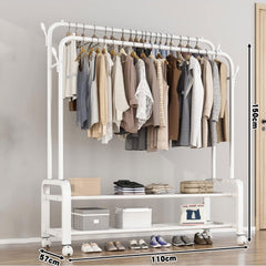 Heavy Duty Portable Double Rail Clothes Garment Hanging Rack Shoe Storage Shelf Organizer Hanger Dryer