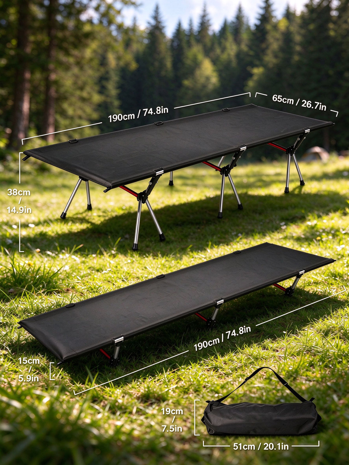 Height Adjustable Foldable Portable Outdoor Folding Camping Bed Stretcher Sleeping Cot Carry Bag
