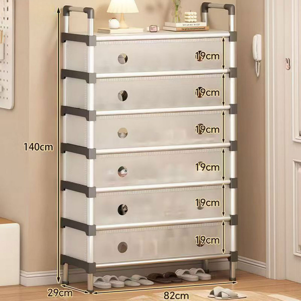 Portable Shoe Rack Stackable Cabinet Organiser Footwear Storage Dustproof Cover Wardrobe White