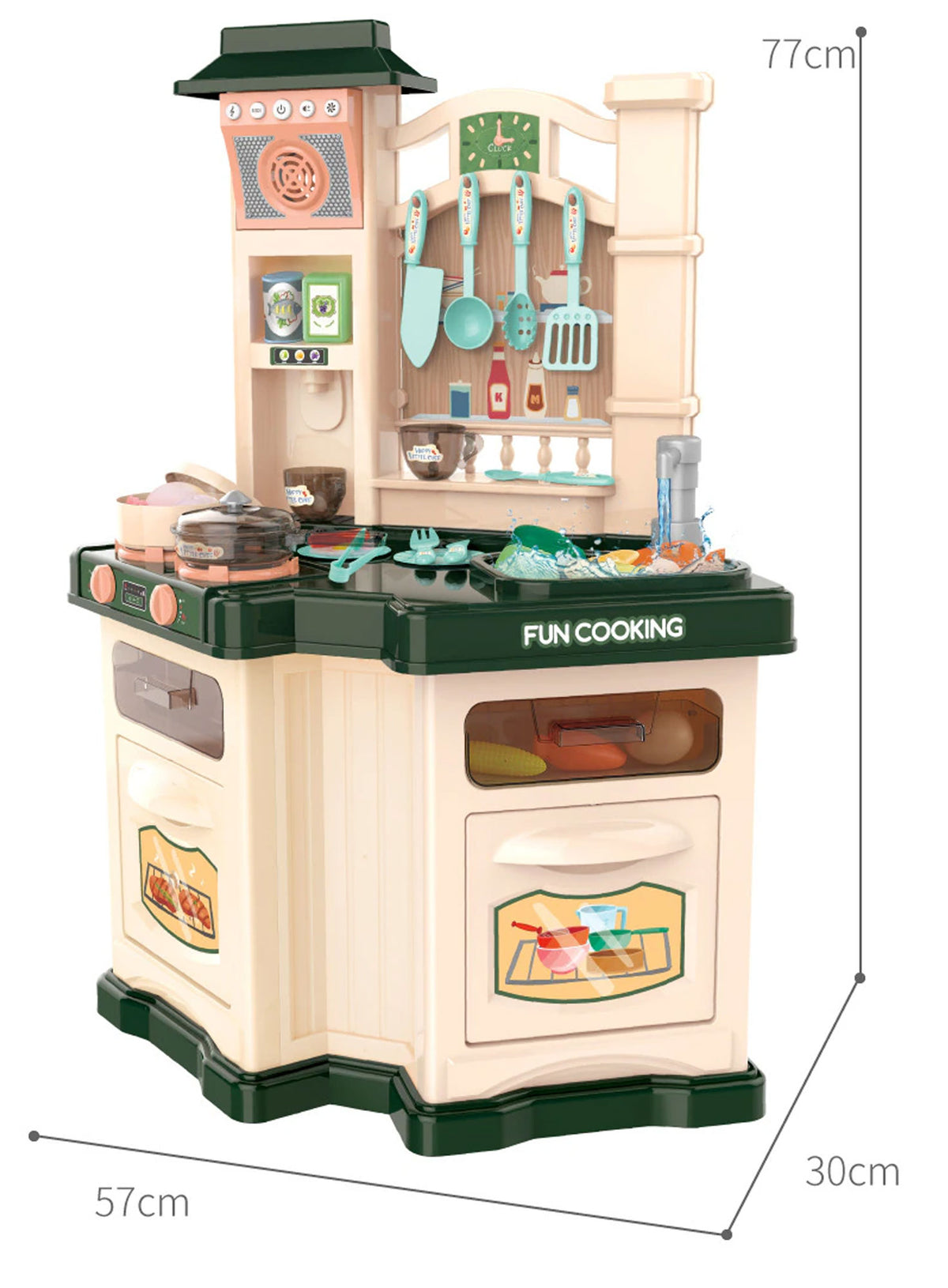 Kids Pretend Role Play Toy Kitchen Cooking Children Toddler Food Cookware Set M - Green