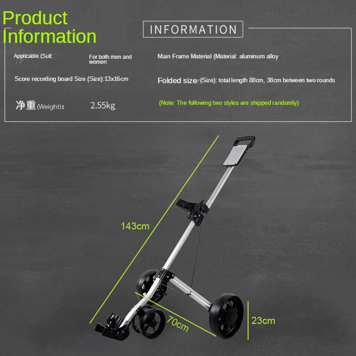 4 Wheels Foldable Aluminum Golf Club Buggy Trolley Cart Push Pull Footbrake Accessories