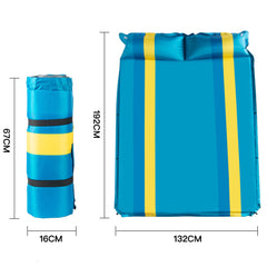 Double Self Inflating Mattress Sleeping Mat Air Bed Camping Camp Hiking Joinable Pillow - light blue