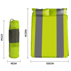 Double Self Inflating Mattress Sleeping Mat Air Bed Camping Camp Hiking Joinable Pillow - green