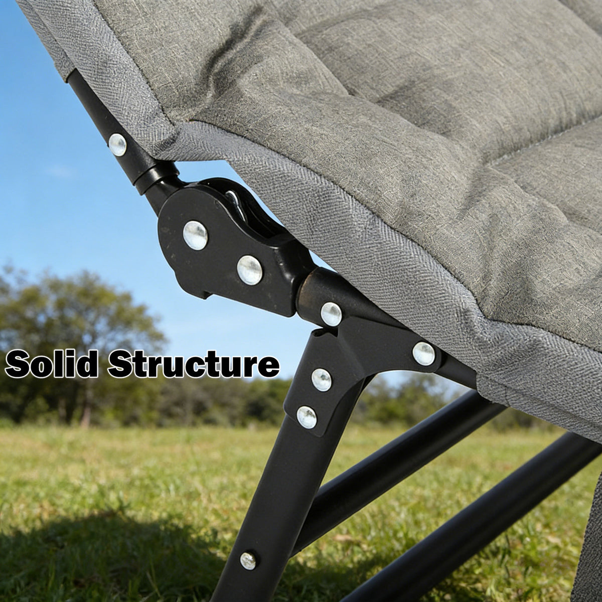 Folding Foldable Portable Camping Bed Recliner Chair Beach Outdoor Stretcher Grey