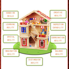 Wooden 3 Level DIY Dolls Doll House Girls Kids Pretend Play Toys Furniture Set Kit