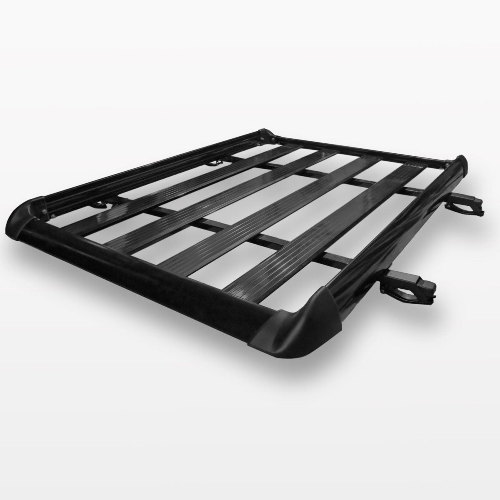 Black metal roof rack on a white background