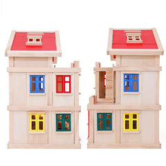 Wooden 3 Level DIY Dolls Doll House Girls Kids Pretend Play Toys Furniture Set Kit