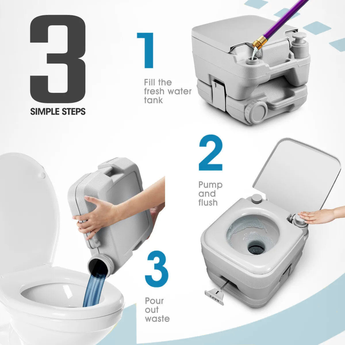 20L Outdoor Portable Camping Travel Toilet Flushable Potty Camp Caravan Boating