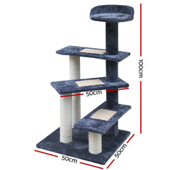 100cm Cat Tree Scratching Post Scratcher Pole Toy House Furniture Tower Condo - Grey