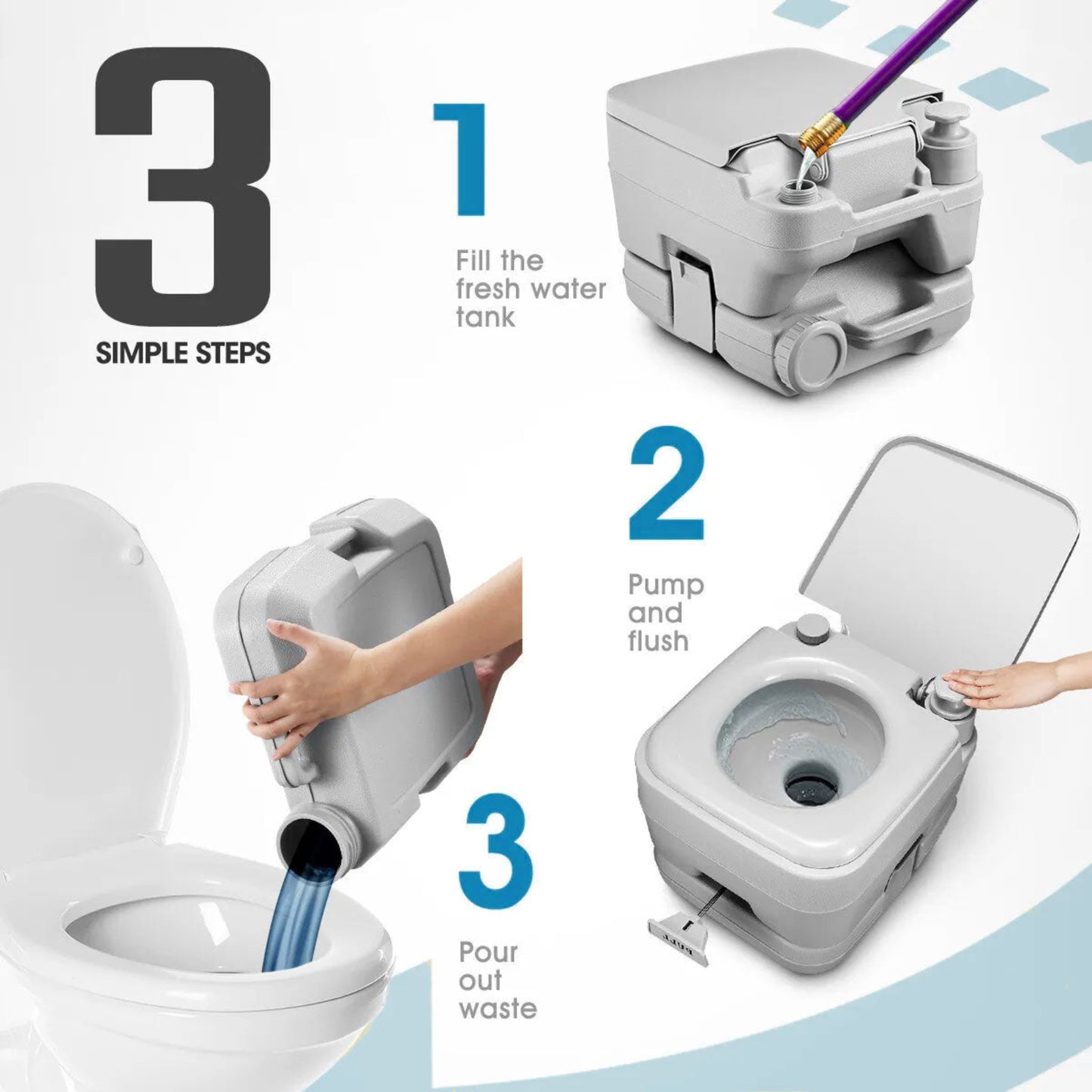 20L Outdoor Portable Camping Travel Toilet Flushable Potty Caravan Boating Bag