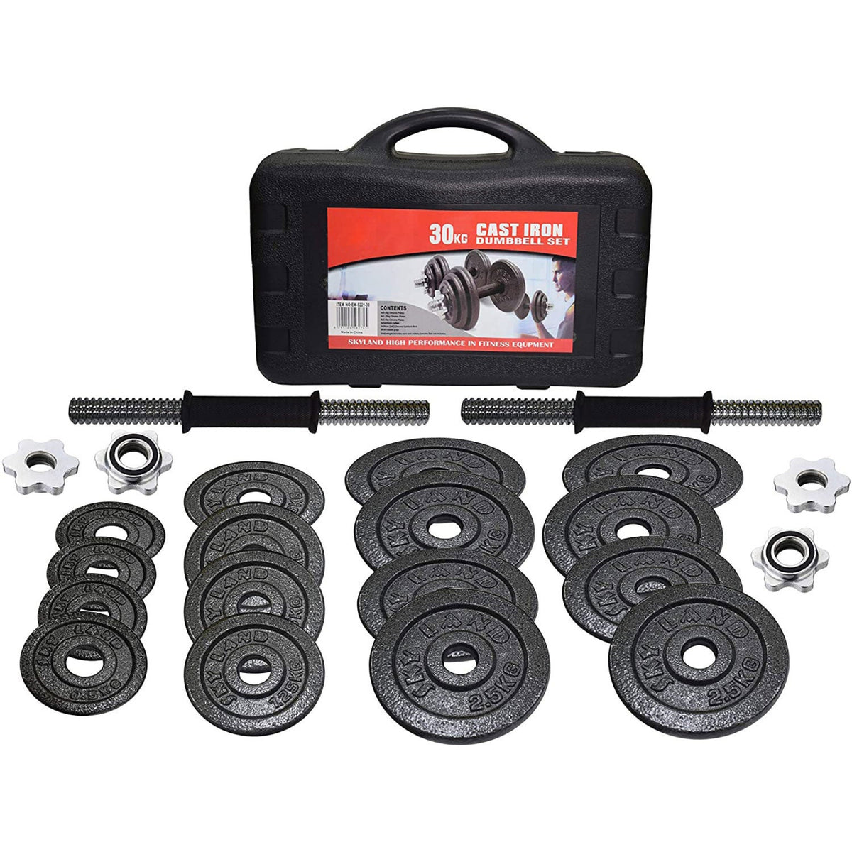 30KG Cast Iron Dumbbell Set Weight Dumbbells Home Gym Training Fitness BarBell Case