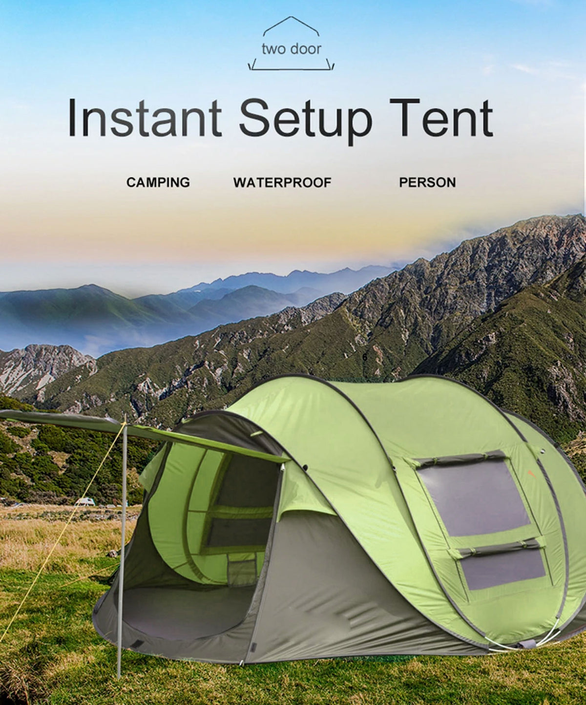 Waterproof Instant Beach Camping Tent 6 Person Pop up Tents Family Hiking Dome - green