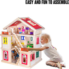 Wooden 3 Level DIY Dolls Doll House Girls Kids Pretend Play Toys Furniture Set Kit