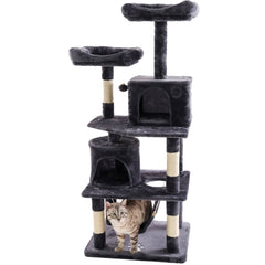 145cm Cat Tree Tower Scratching Post Scratcher Toys Wooden Condo House Cats Bed - Grey