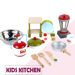 Wooden Kids Kitchen Pretend Play Set Toy Toddler Children Cooking Home Cookware