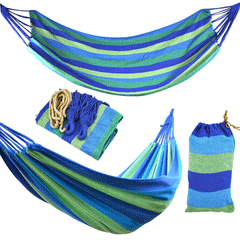 Huge Double Cotton Fabric Hammock Air Chair Hanging Swinging Camping Outdoor - blue