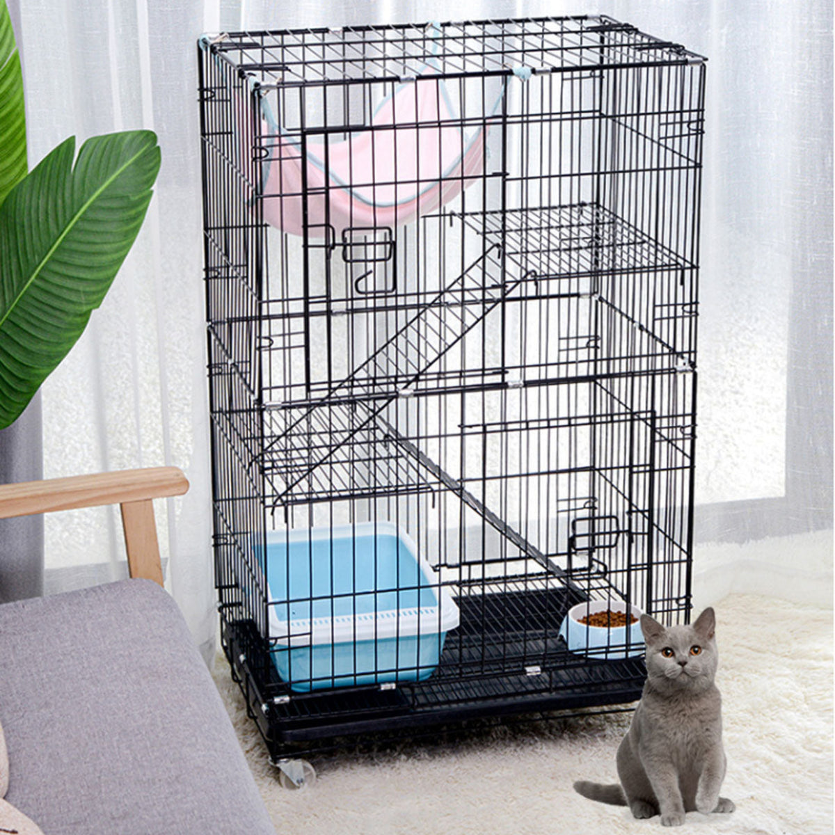 3 Level Rabbit Bird Cage Ferret Parrot Aviary Cat Rat Aviary Budgie Hamster Pet Cages Castor L