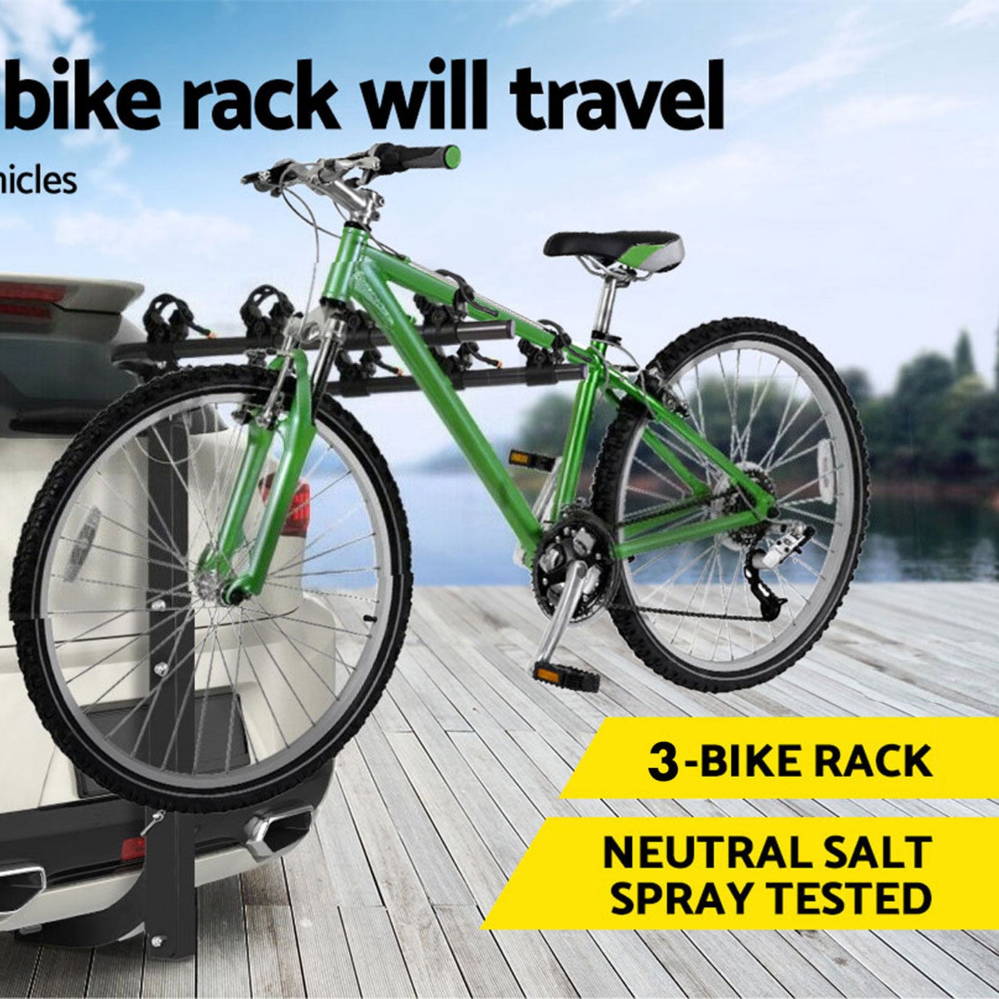 3 Bike Rack Bicycle Car Rear Carrier 2" Steel Foldable Steel Hitch Mount Towbar