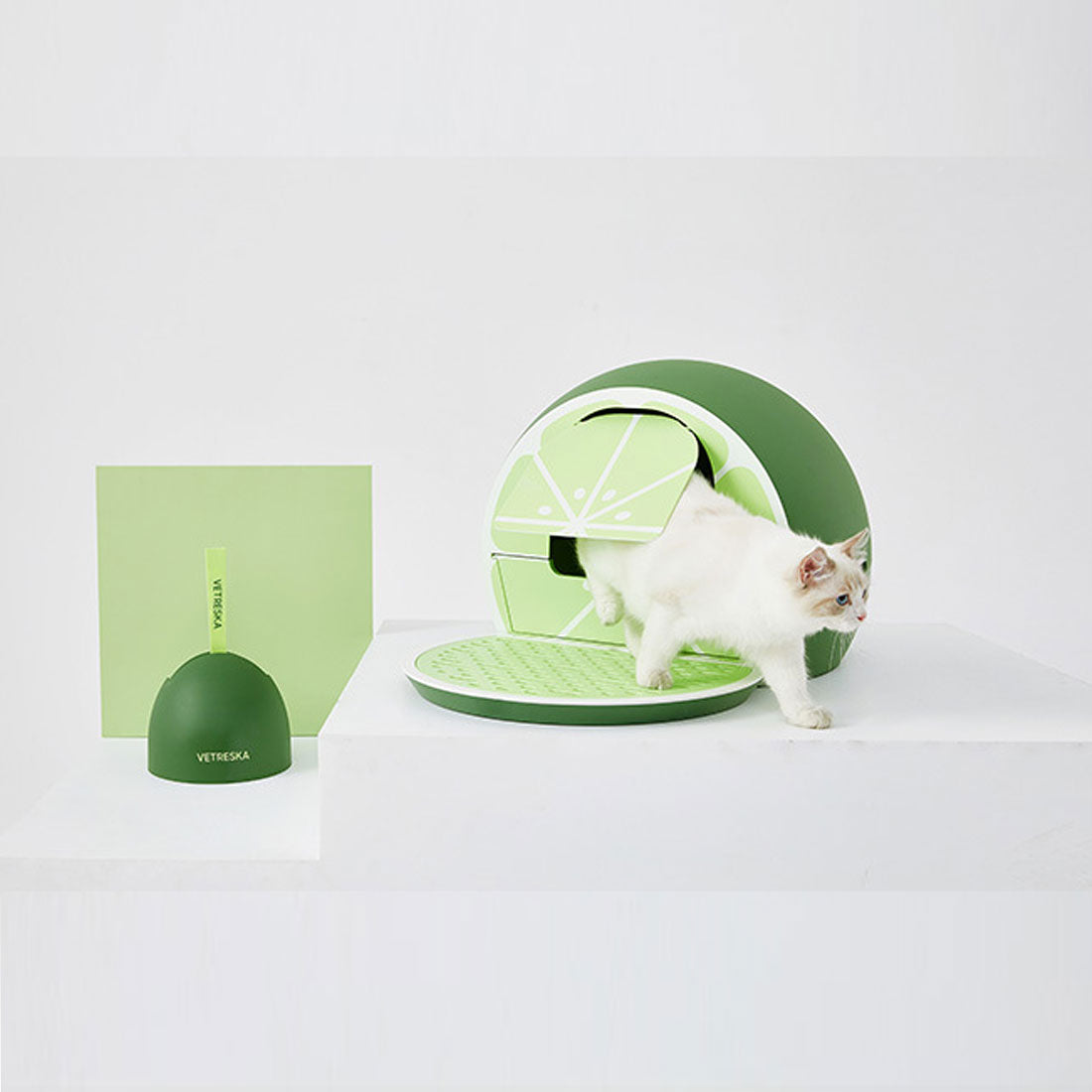 Vetreska Fruity Portable Cat Kitty Toilet Litter Box Tray House Lid Scoop Set Lime