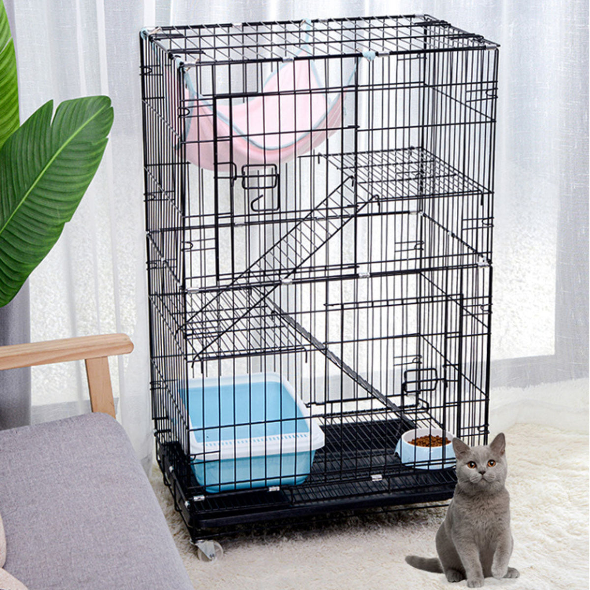 3 Level Rabbit Bird Cage Ferret Parrot Aviary Cat Rat Aviary Budgie Hamster Pet Cages Castor Wheel